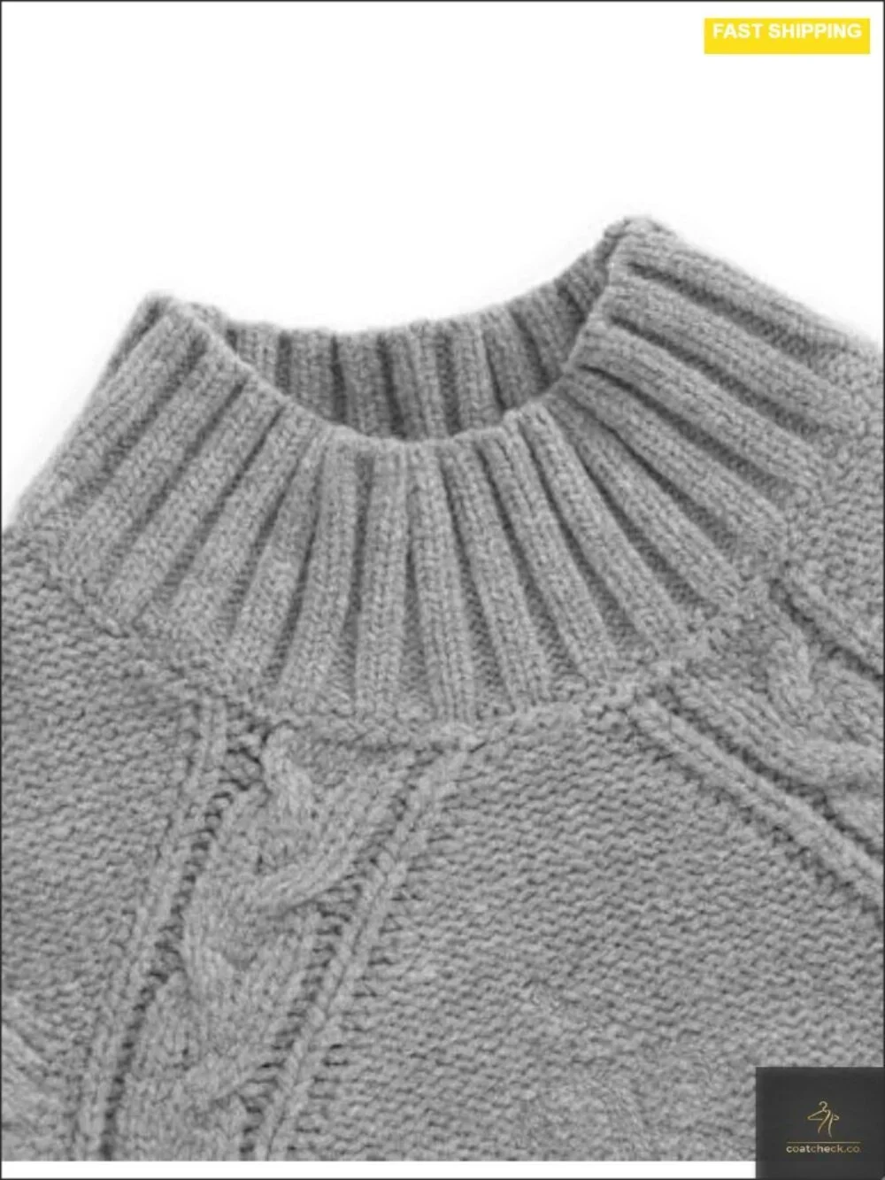 Oversized Cable Knit Chunky Sweater Mock Neck Long Sleeve Pullover